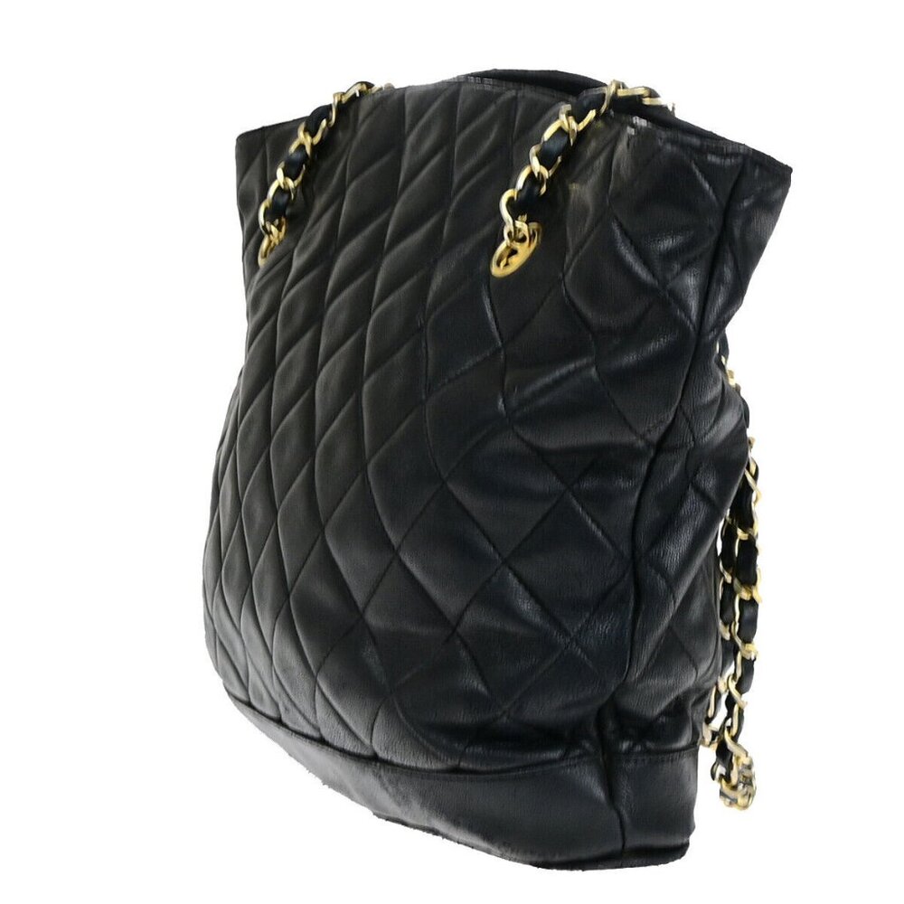 CHANEL CC Logo Matelasse Chain Shoulder Tote Bag Leather Black - Picture 2 of 14